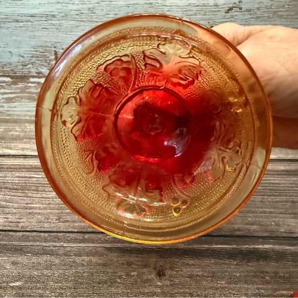 Vintage Jeanette Glass Amberina Carnival Glass Footed Candy Bowl Orange yellow - Picture 3 of 9